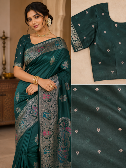 Nortuki Baluchari Saree with Blouse Piece | Traditional Bengali Silk Saree | Elegant Ethnic Wear