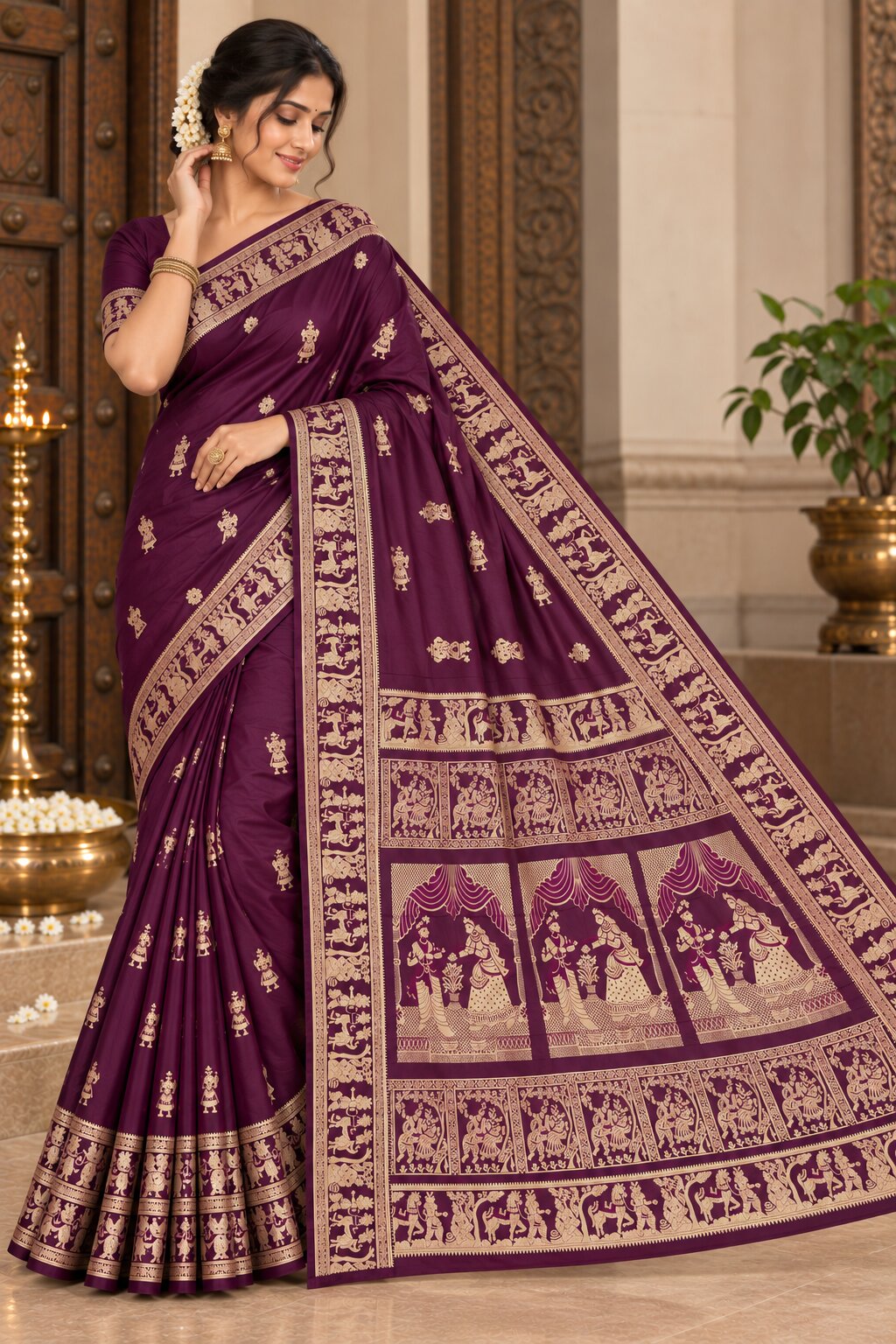 Baluchari Silk Saree with Blouse Piece | Traditional Bengali Saree | Elegant Ethnic, Festive & Wedding Wear