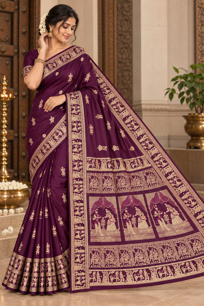 Baluchari Silk Saree with Blouse Piece | Traditional Bengali Saree | Elegant Ethnic, Festive & Wedding Wear