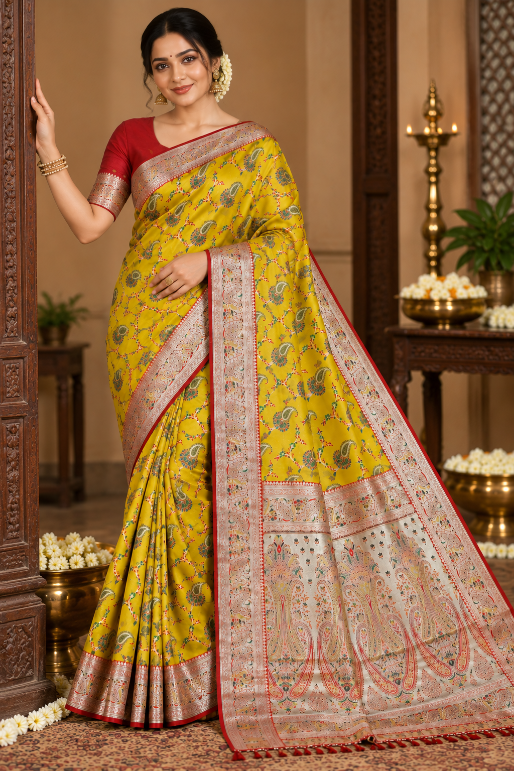 Pashmina Silk Saree with Blouse Piece | Elegant Traditional Indian Saree | Festive & Wedding Wea