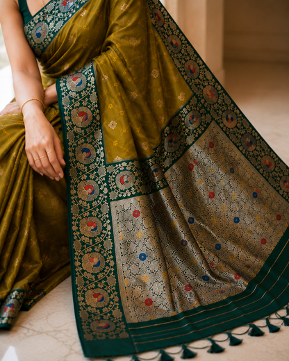 Tanchui Kanjivaram Silk Saree with Blouse Piece | Traditional South Indian Saree | Elegant Wedding & Festive Wear