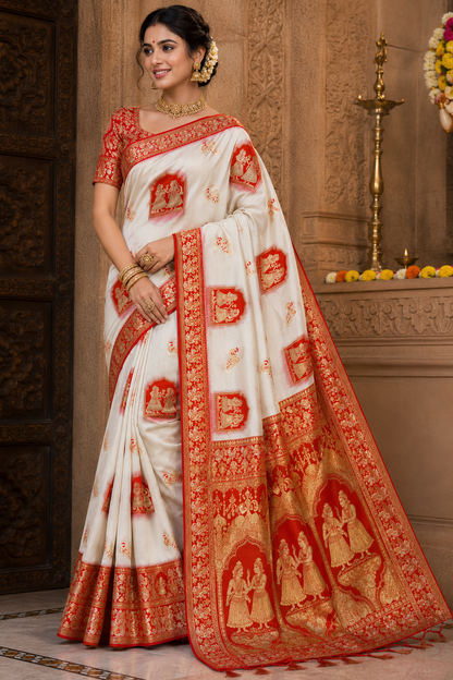 Radha Baluchari Saree with Blouse Piece | Traditional Bengali Silk Saree | Elegant Ethnic Wear