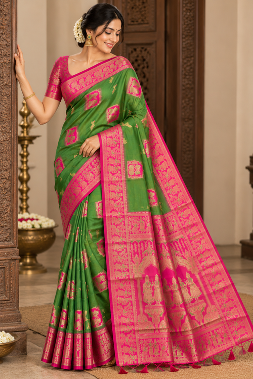 Radha Baluchari Saree with Blouse Piece | Traditional Bengali Silk Saree | Elegant Ethnic Wear