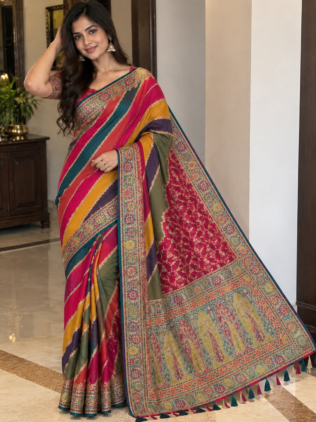 Pashmina Silk Saree with Blouse Piece | Elegant Traditional Indian Saree | Festive & Wedding Wea