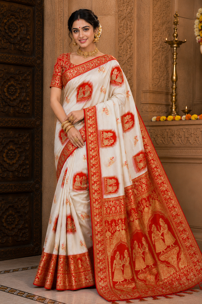 Radha Baluchari Saree with Blouse Piece | Traditional Bengali Silk Saree | Elegant Ethnic Wear