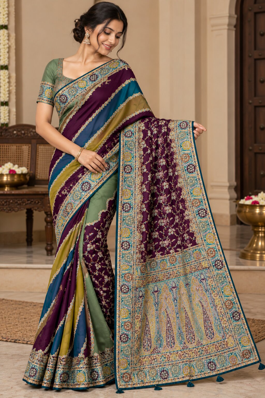 Pashmina Silk Saree with Blouse Piece | Elegant Traditional Indian Saree | Festive & Wedding Wea
