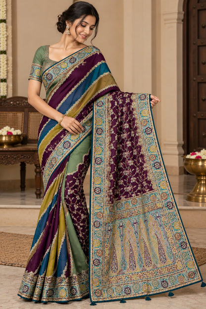 Pashmina Silk Saree with Blouse Piece | Elegant Traditional Indian Saree | Festive & Wedding Wea