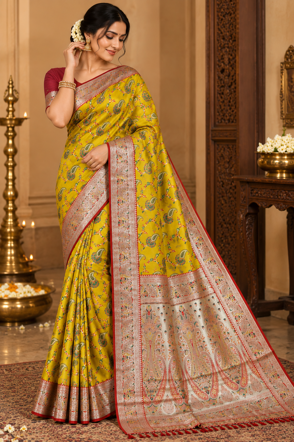 Pashmina Silk Saree with Blouse Piece | Elegant Traditional Indian Saree | Festive & Wedding Wea