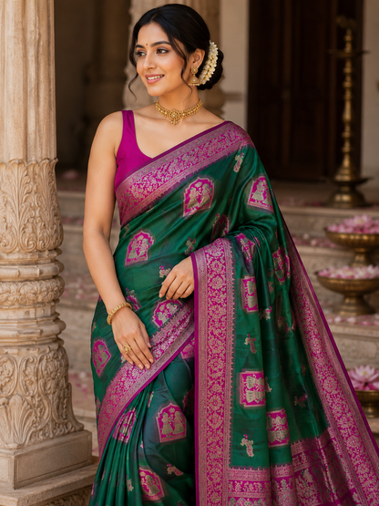 Radha Baluchari Saree with Blouse Piece | Traditional Bengali Silk Saree | Elegant Ethnic Wear