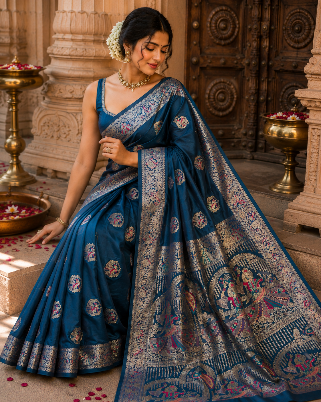 Nortuki Baluchari Saree with Blouse Piece | Traditional Bengali Silk Saree | Elegant Festive & Wedding Wear