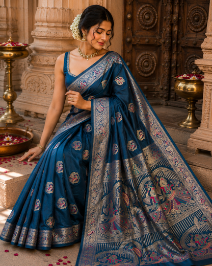 Nortuki Baluchari Saree with Blouse Piece | Traditional Bengali Silk Saree | Elegant Festive & Wedding Wear