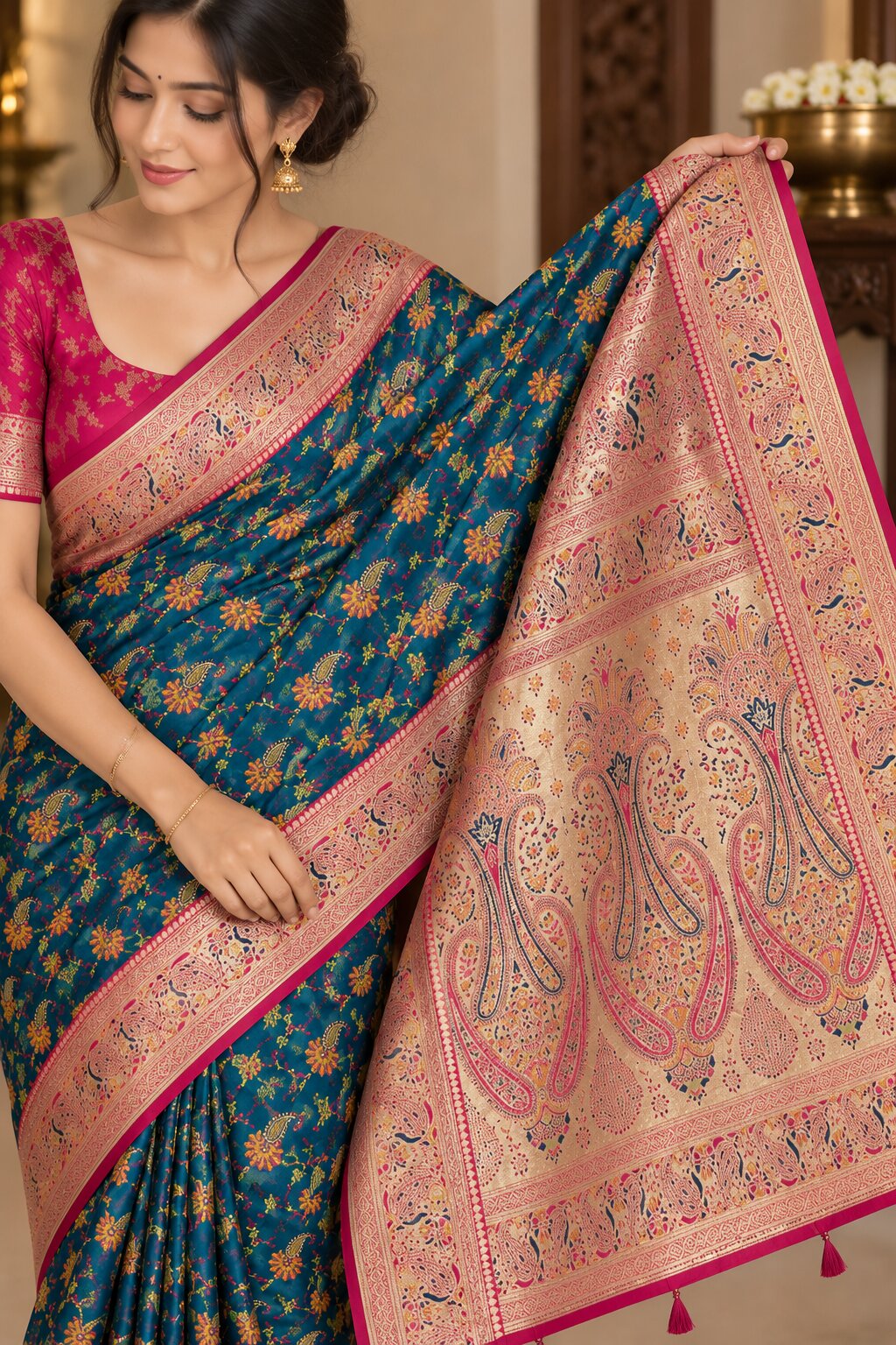 Pashmina Silk Saree with Blouse Piece | Elegant Traditional Indian Saree | Festive & Wedding Wea