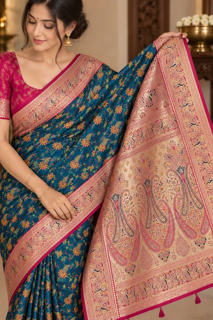 Pashmina Silk Saree with Blouse Piece | Elegant Traditional Indian Saree | Festive & Wedding Wea