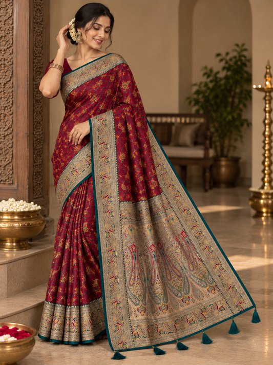 Pashmina Silk Saree with Blouse Piece | Elegant Traditional Indian Saree | Festive & Wedding Wea