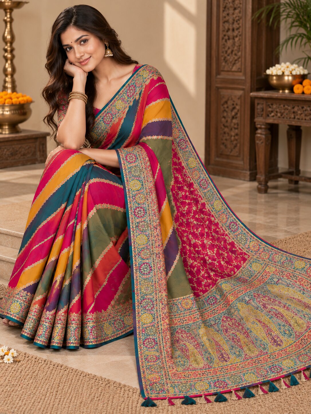 Pashmina Silk Saree with Blouse Piece | Elegant Traditional Indian Saree | Festive & Wedding Wea