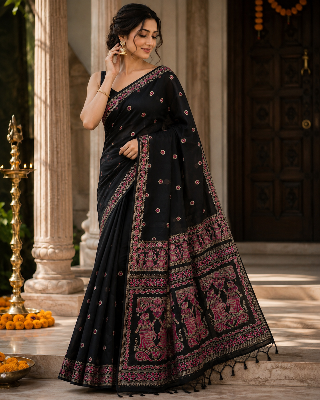 Swarnachari Silk Saree with Blouse Piece | Traditional Bengali Silk Saree | Elegant Festive & Wedding Wear