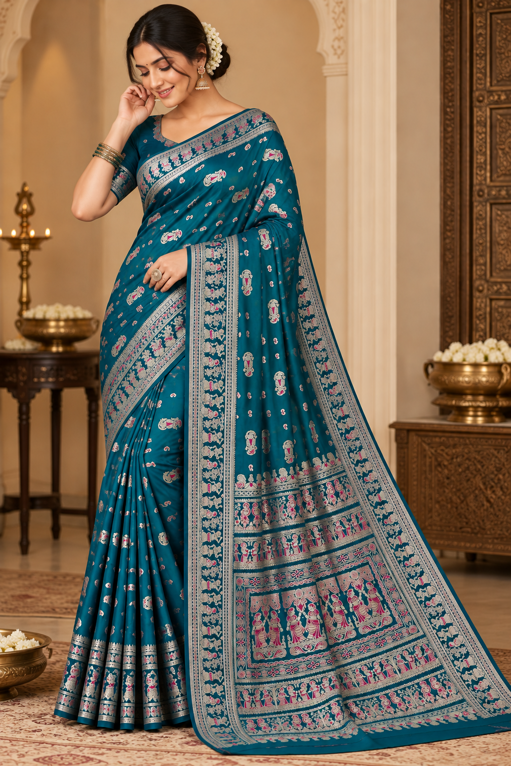 Swarnachari Silk Saree with Blouse Piece | Traditional Bengali Silk Saree | Elegant Festive & Wedding Wear