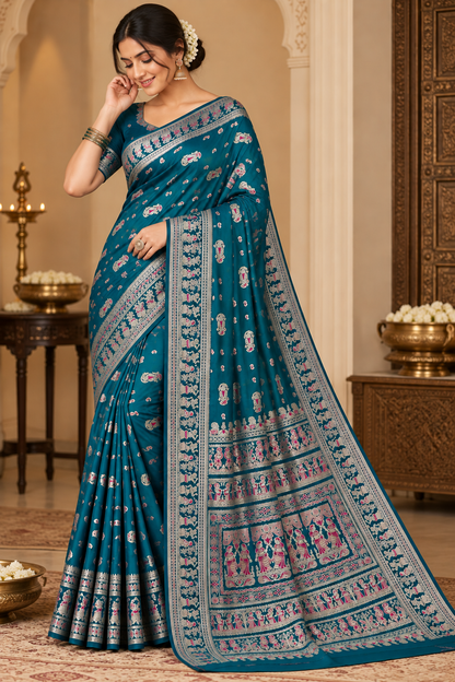 Swarnachari Silk Saree with Blouse Piece | Traditional Bengali Silk Saree | Elegant Festive & Wedding Wear
