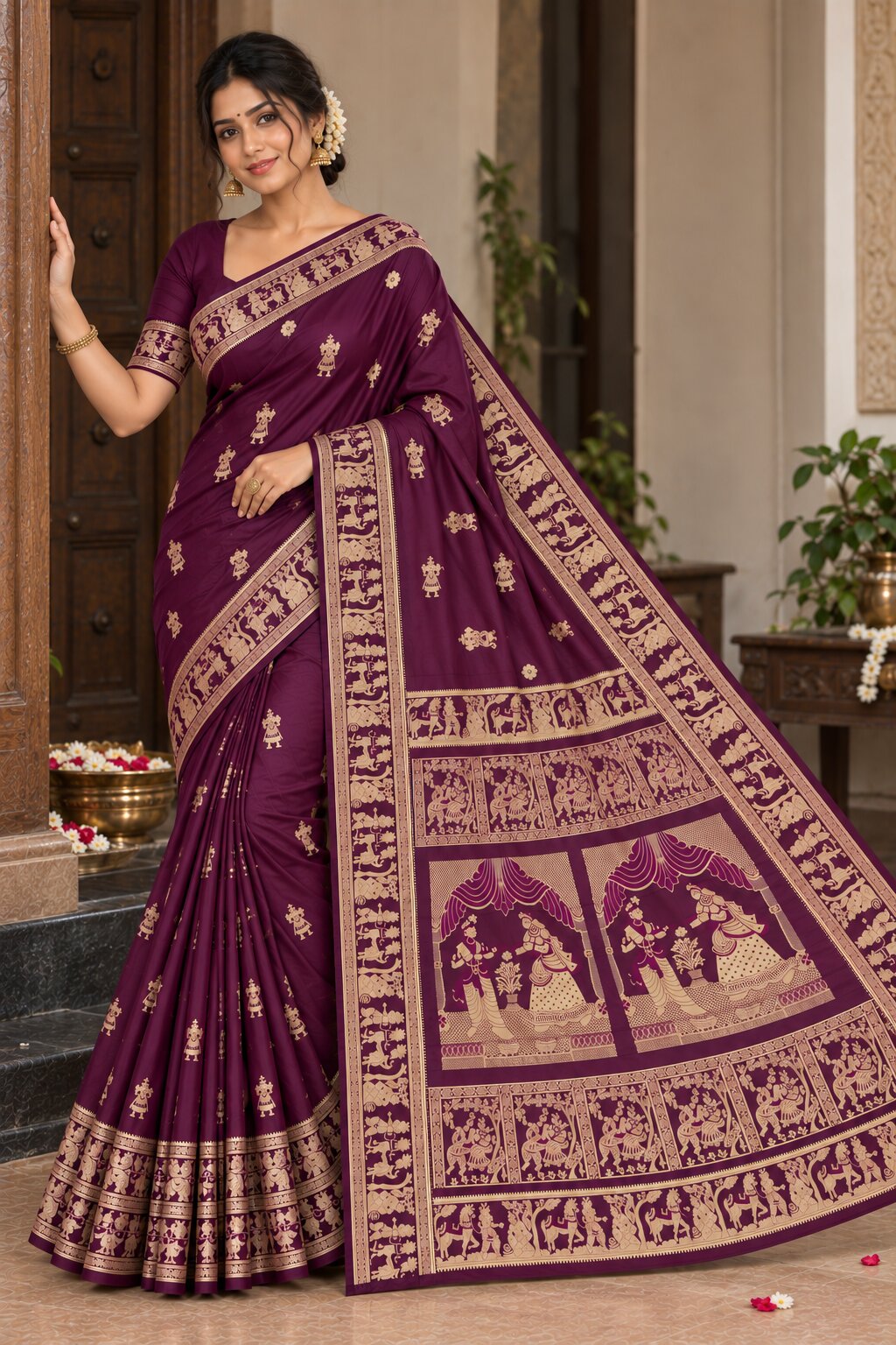 Baluchari Silk Saree with Blouse Piece | Traditional Bengali Saree | Elegant Ethnic, Festive & Wedding Wear