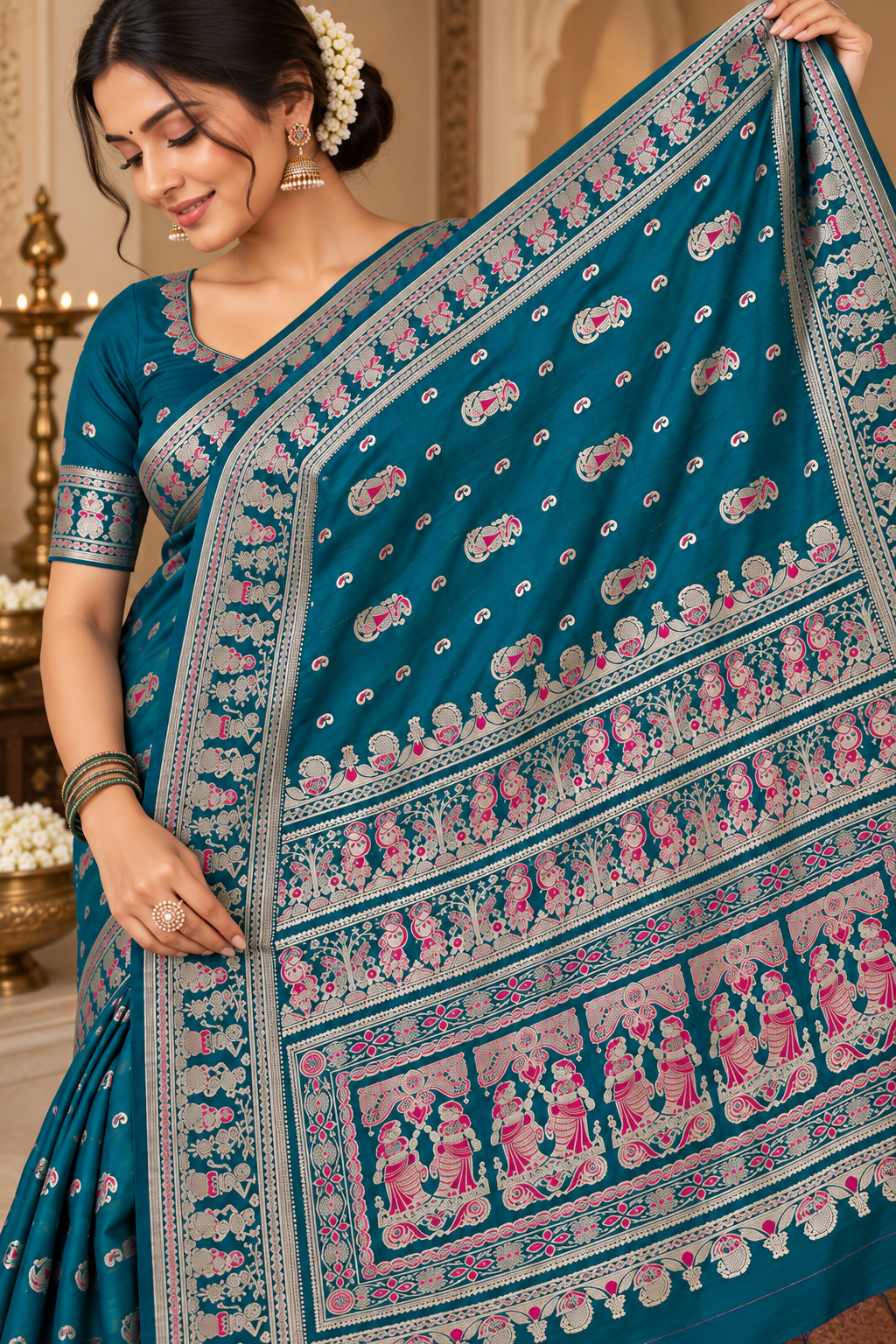 Swarnachari Silk Saree with Blouse Piece | Traditional Bengali Silk Saree | Elegant Festive & Wedding Wear