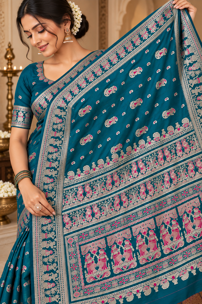 Swarnachari Silk Saree with Blouse Piece | Traditional Bengali Silk Saree | Elegant Festive & Wedding Wear