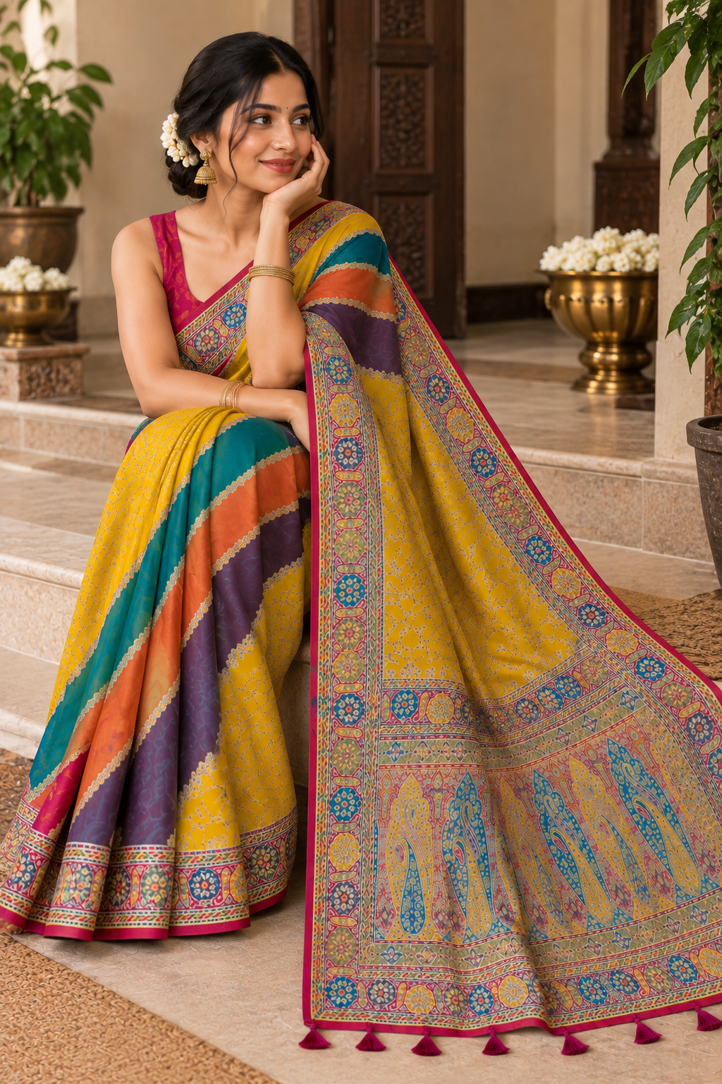 Pashmina Silk Saree with Blouse Piece | Elegant Traditional Indian Saree | Festive & Wedding Wea