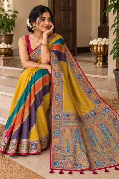 Pashmina Silk Saree with Blouse Piece | Elegant Traditional Indian Saree | Festive & Wedding Wea