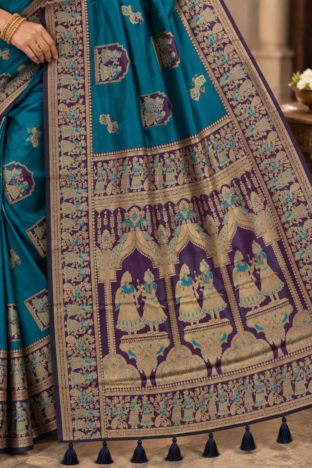 Radha Baluchari Saree with Blouse Piece | Traditional Bengali Silk Saree | Elegant Ethnic Wear