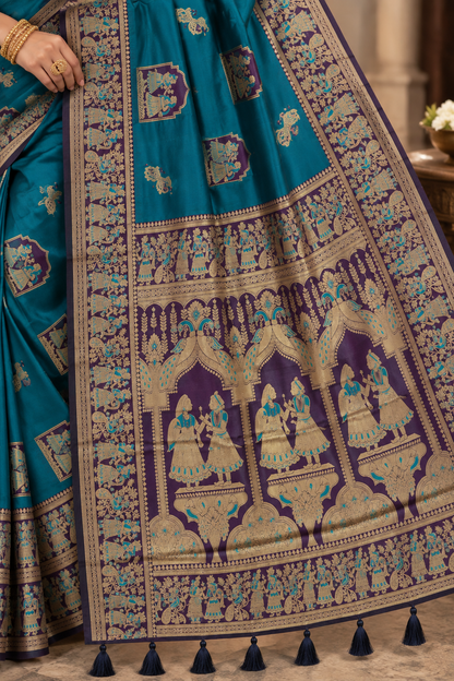 Radha Baluchari Saree with Blouse Piece | Traditional Bengali Silk Saree | Elegant Ethnic Wear