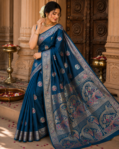 Nortuki Baluchari Saree with Blouse Piece | Traditional Bengali Silk Saree | Elegant Festive & Wedding Wear