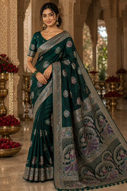 Nortuki Baluchari Saree with Blouse Piece | Traditional Bengali Silk Saree | Elegant Ethnic Wear