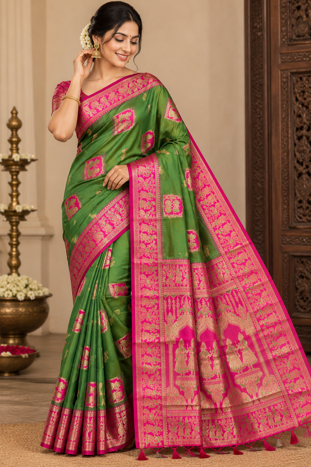 Radha Baluchari Saree with Blouse Piece | Traditional Bengali Silk Saree | Elegant Ethnic Wear
