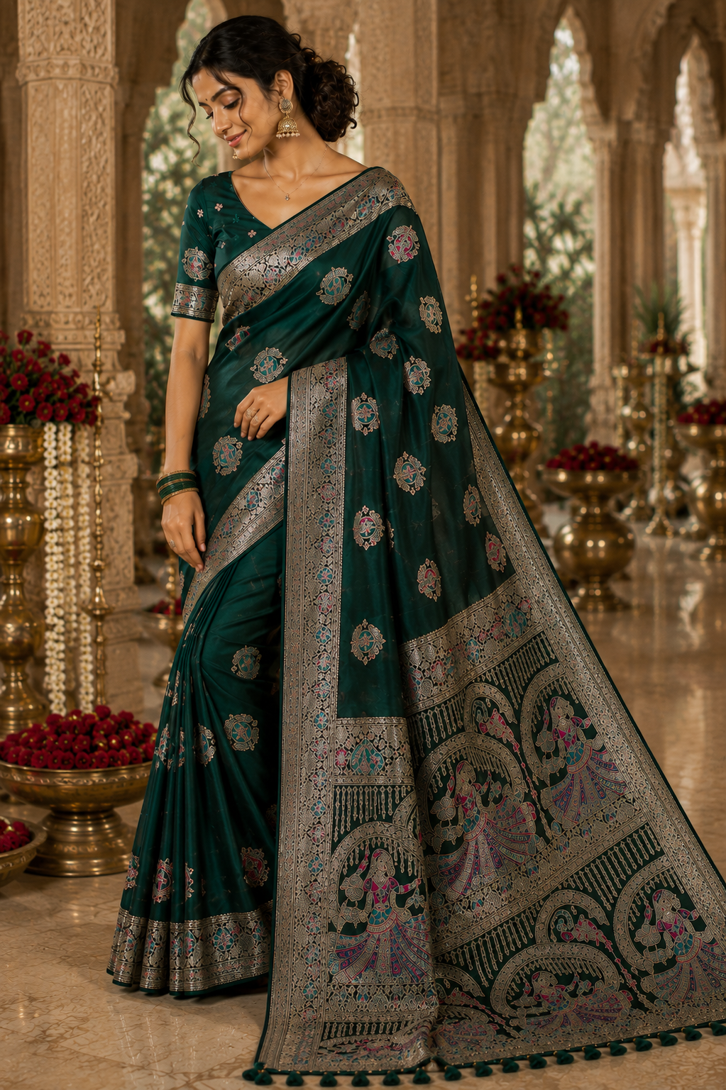 Nortuki Baluchari Saree with Blouse Piece | Traditional Bengali Silk Saree | Elegant Ethnic Wear