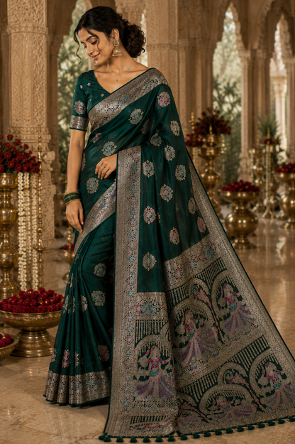 Nortuki Baluchari Saree with Blouse Piece | Traditional Bengali Silk Saree | Elegant Ethnic Wear