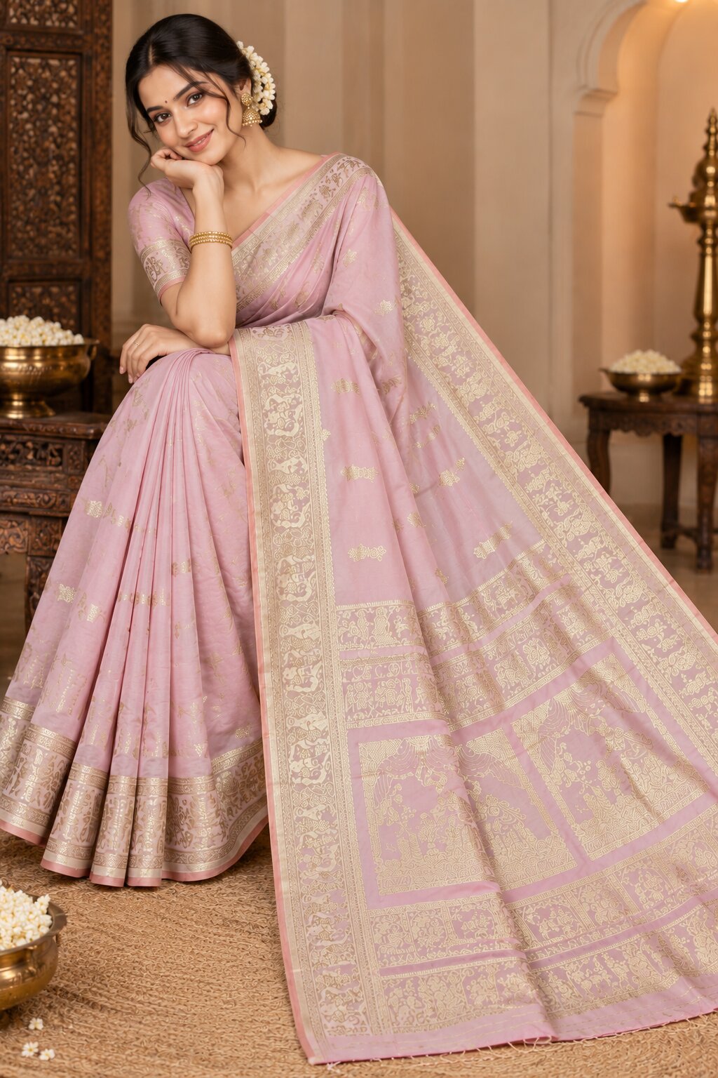 Baluchari Silk Saree with Blouse Piece | Traditional Bengali Saree | Elegant Ethnic, Festive & Wedding Wear