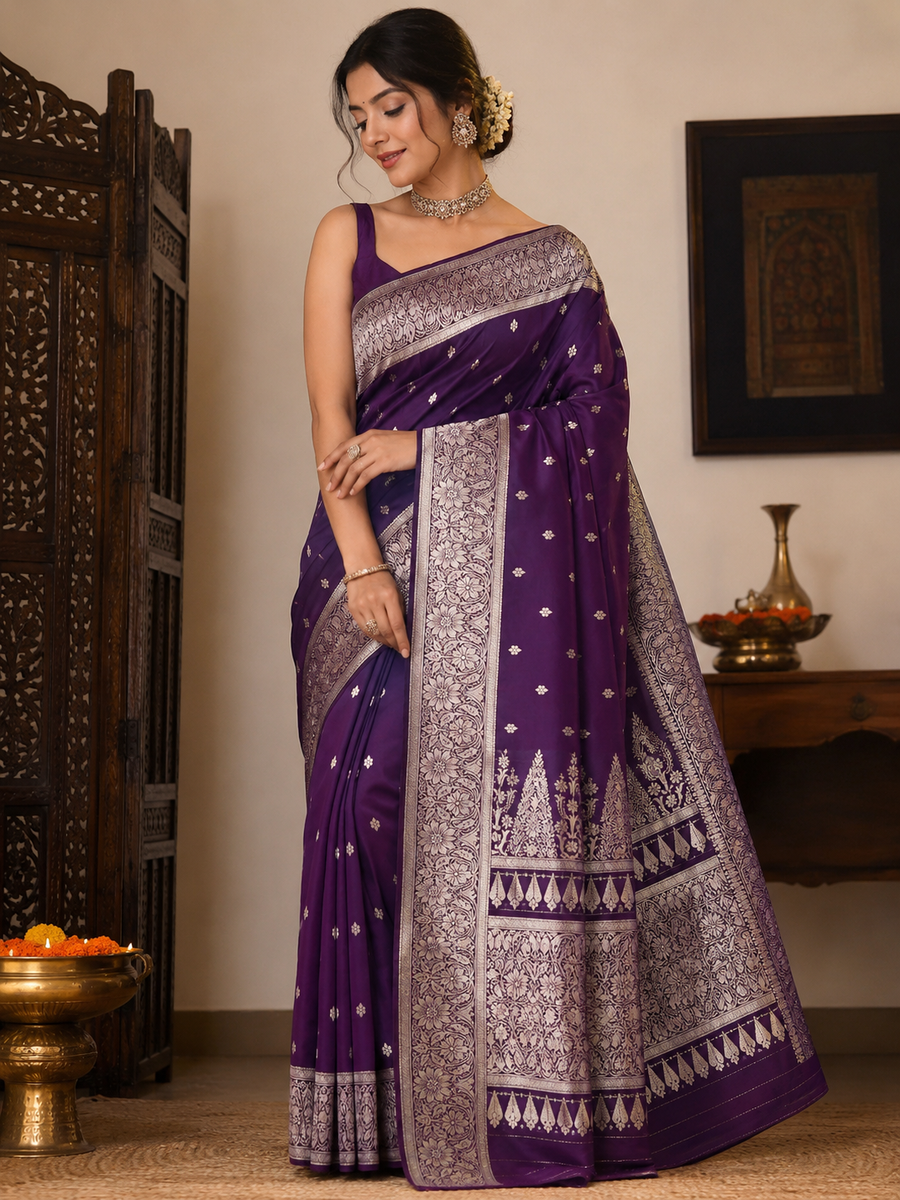 Katan Silk Saree with Blouse Piece | Traditional Indian Silk Saree | Elegant Ethnic Wear