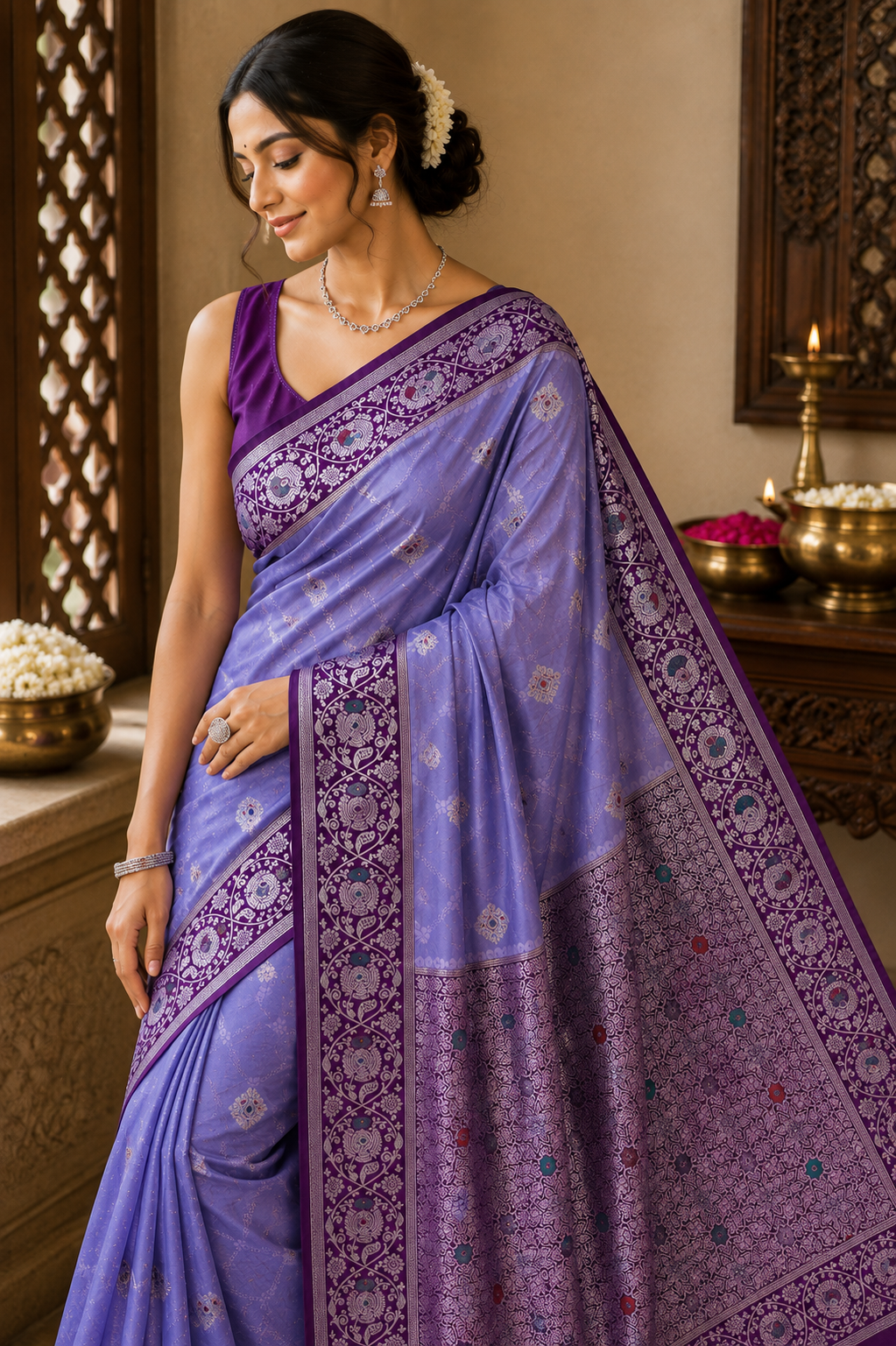 Tanchui Kanjivaram Silk Saree with Blouse Piece | Traditional South Indian Saree | Elegant Wedding & Festive Wear