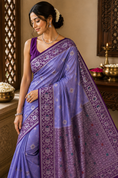 Tanchui Kanjivaram Silk Saree with Blouse Piece | Traditional South Indian Saree | Elegant Wedding & Festive Wear