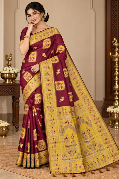 Radha Baluchari Saree with Blouse Piece | Traditional Bengali Silk Saree | Elegant Ethnic Wear