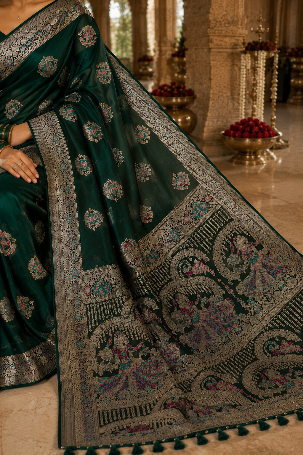 Nortuki Baluchari Saree with Blouse Piece | Traditional Bengali Silk Saree | Elegant Ethnic Wear