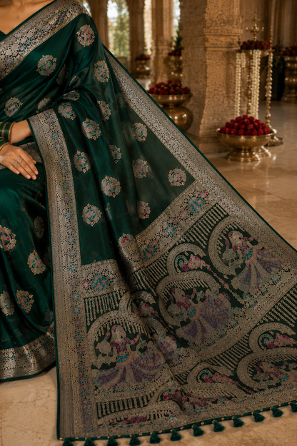 Nortuki Baluchari Saree with Blouse Piece | Traditional Bengali Silk Saree | Elegant Ethnic Wear