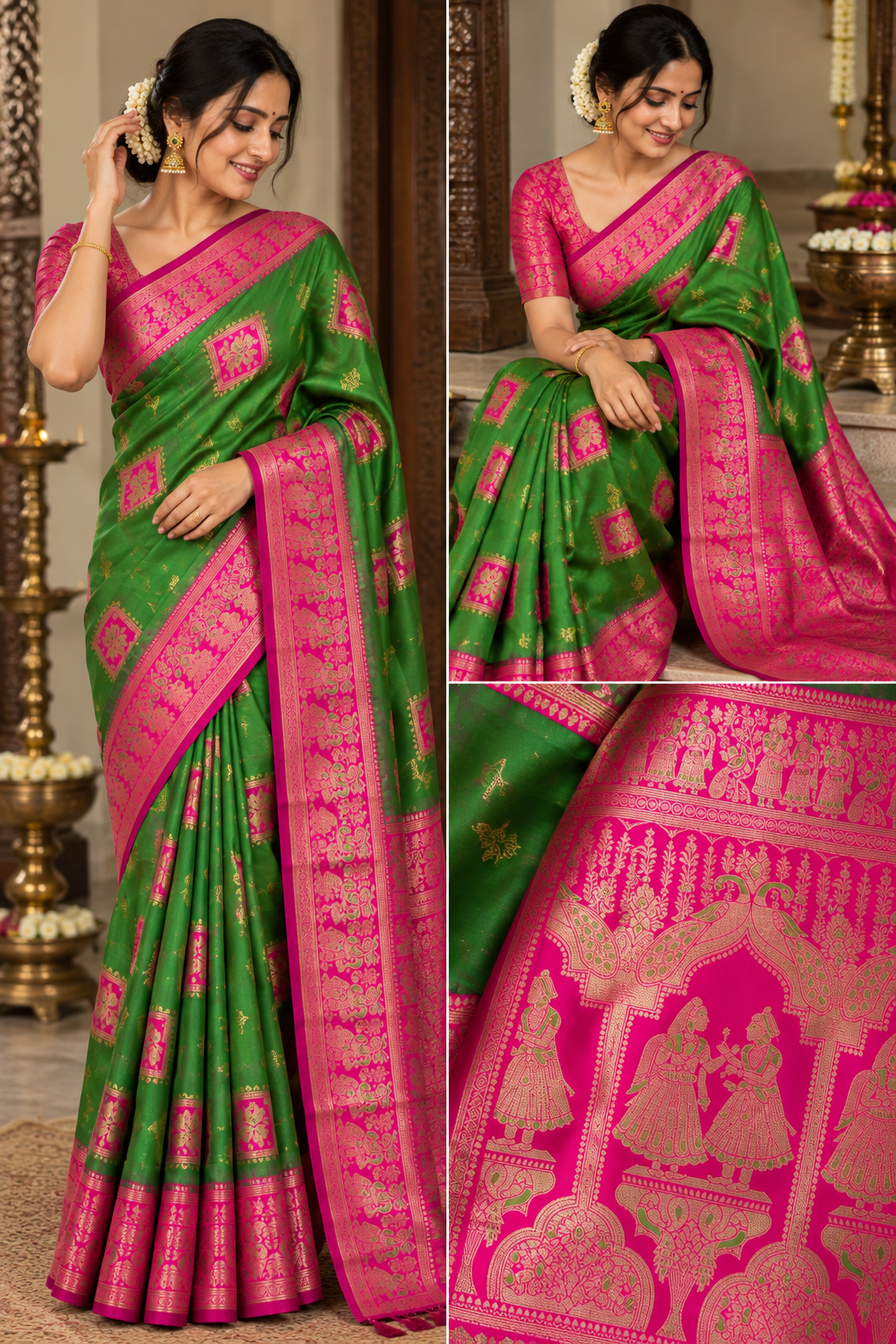 Radha Baluchari Saree with Blouse Piece | Traditional Bengali Silk Saree | Elegant Ethnic Wear