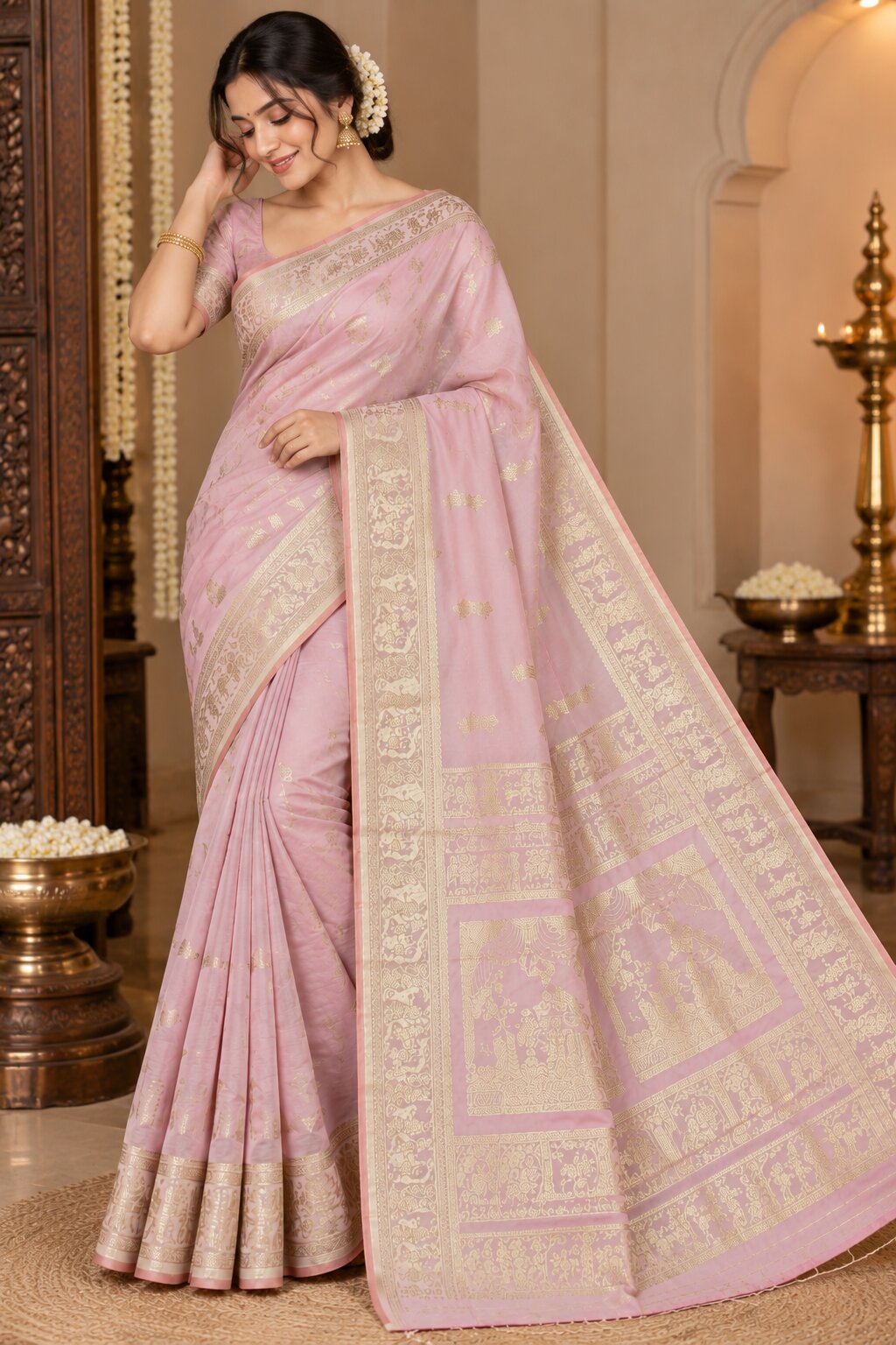 Baluchari Silk Saree with Blouse Piece | Traditional Bengali Saree | Elegant Ethnic, Festive & Wedding Wear