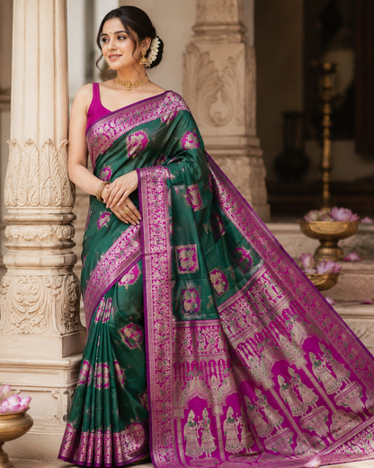 Radha Baluchari Saree with Blouse Piece | Traditional Bengali Silk Saree | Elegant Ethnic Wear
