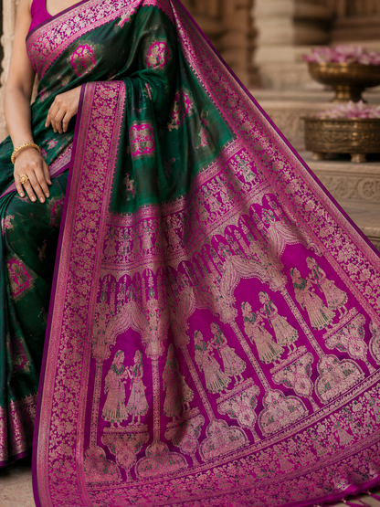 Radha Baluchari Saree with Blouse Piece | Traditional Bengali Silk Saree | Elegant Ethnic Wear
