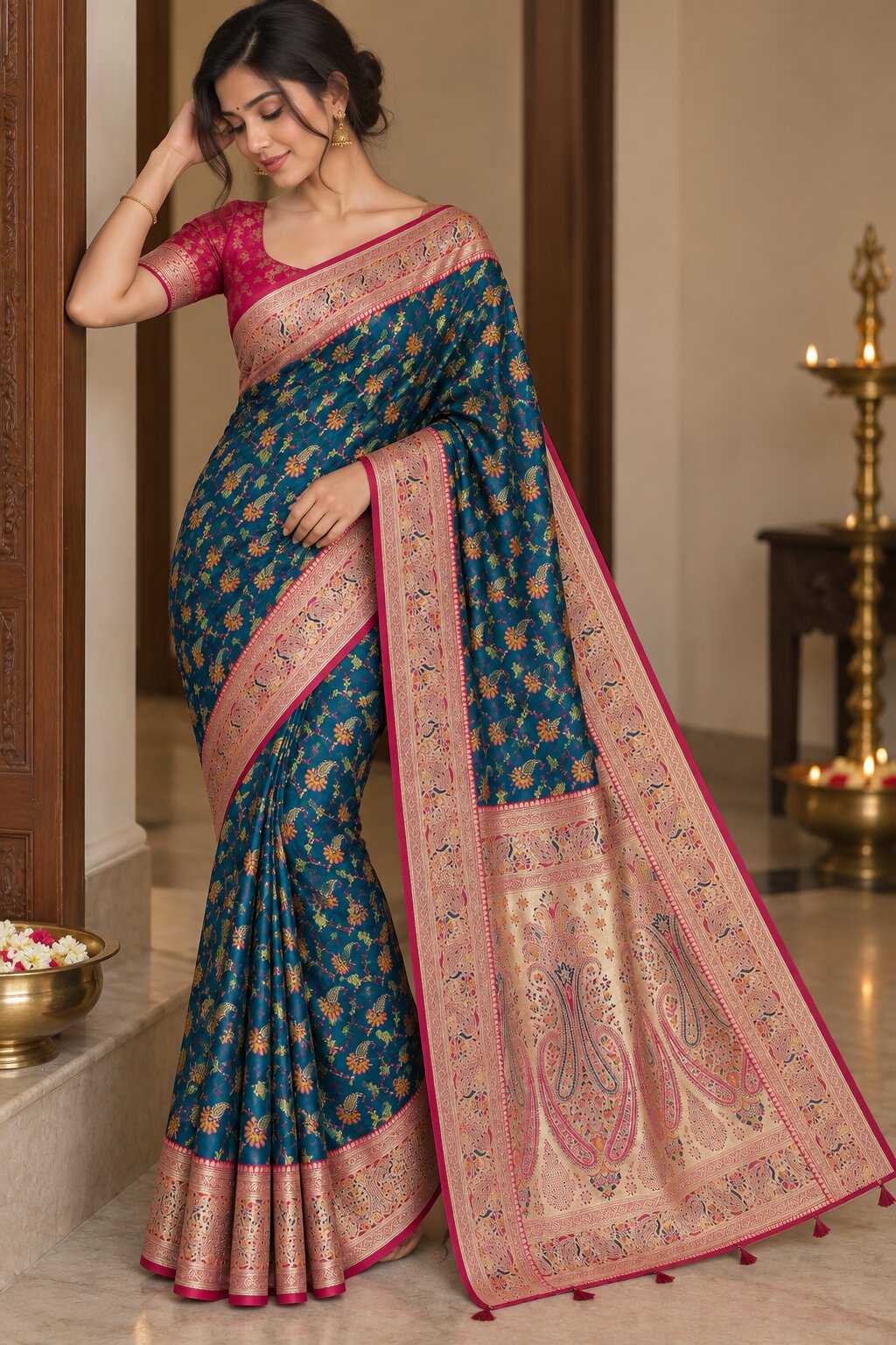 Pashmina Silk Saree with Blouse Piece | Elegant Traditional Indian Saree | Festive & Wedding Wea