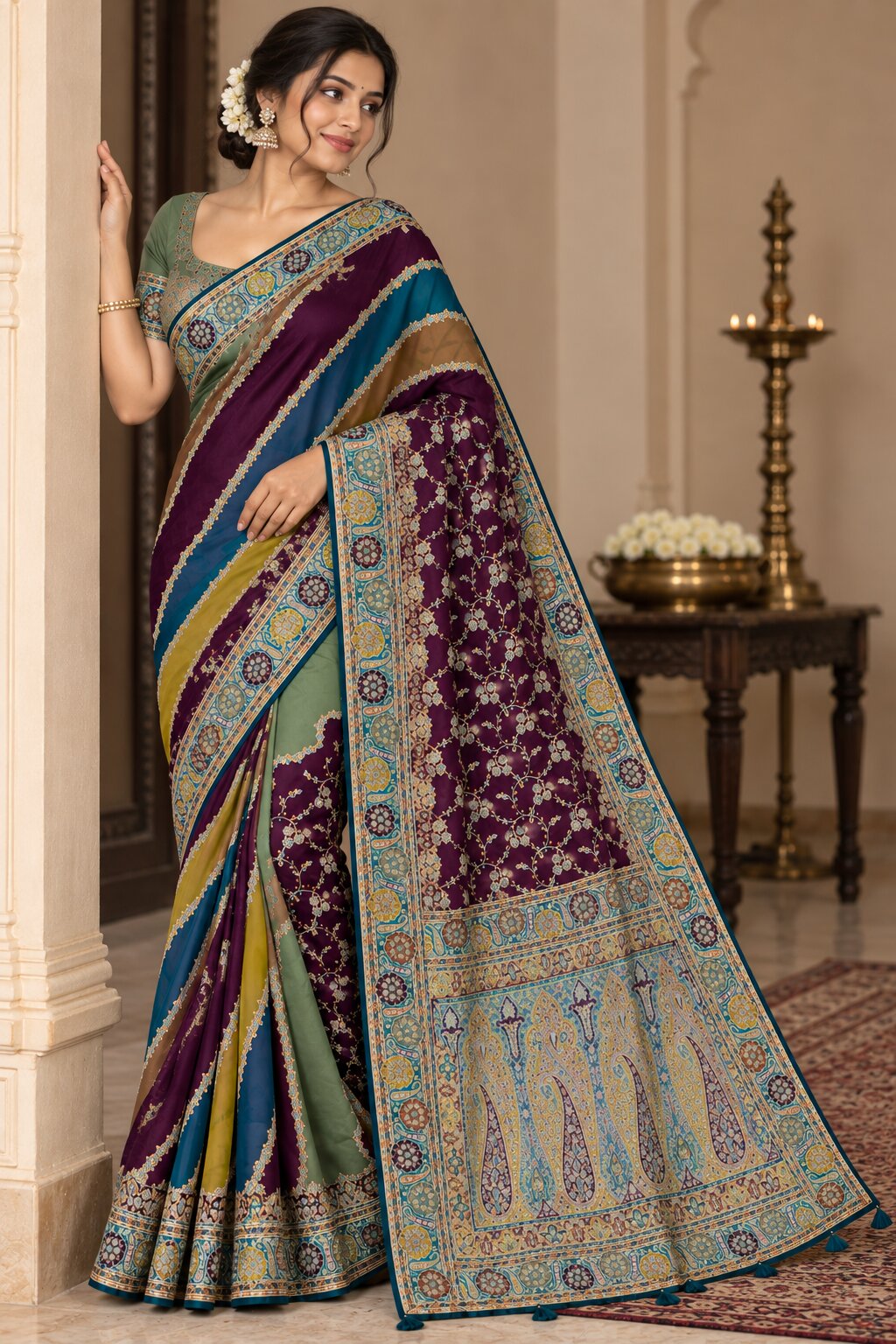 Pashmina Silk Saree with Blouse Piece | Elegant Traditional Indian Saree | Festive & Wedding Wea
