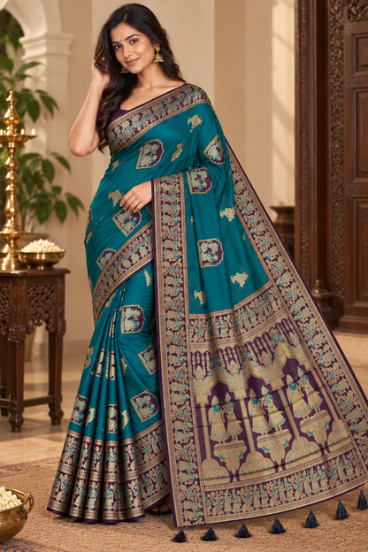 Radha Baluchari Saree with Blouse Piece | Traditional Bengali Silk Saree | Elegant Ethnic Wear