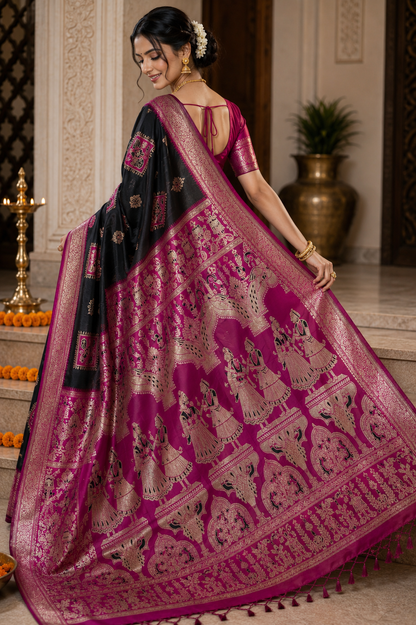 Radha Baluchari Saree with Blouse Piece | Traditional Bengali Silk Saree | Elegant Ethnic Wear