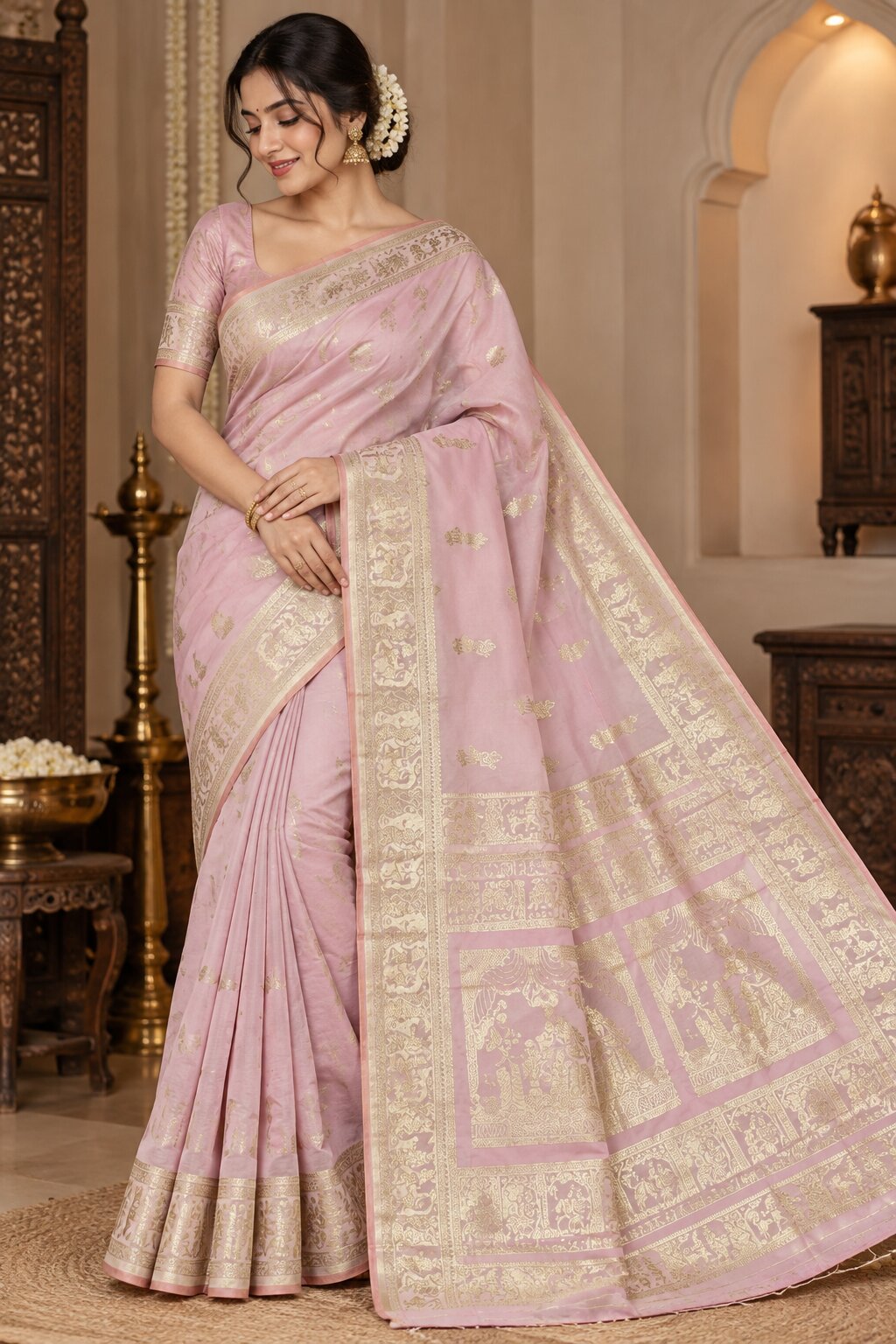 Baluchari Silk Saree with Blouse Piece | Traditional Bengali Saree | Elegant Ethnic, Festive & Wedding Wear
